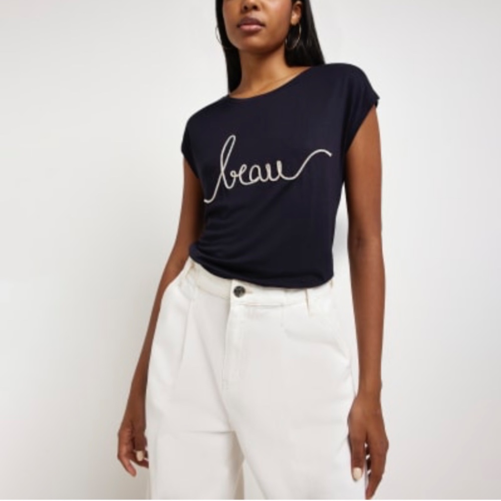 River island graphic printed navy tee "beau"